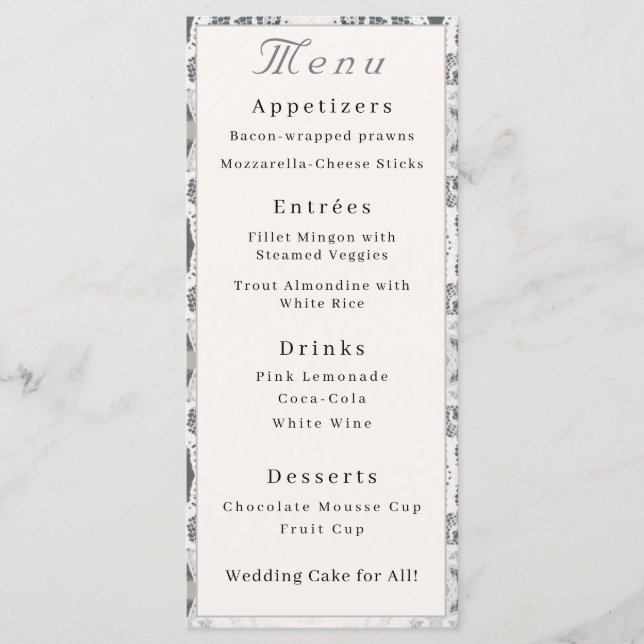 Champagne-Pink Lace Wedding Menu (Front)