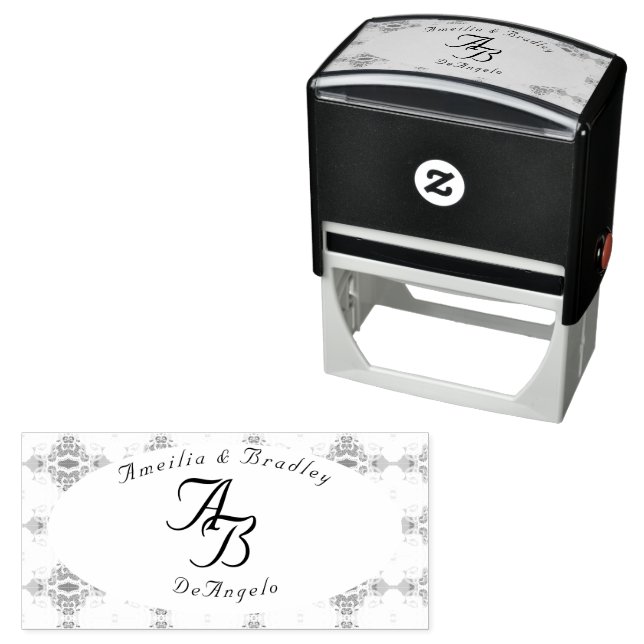 Champagne-Pink Lace Wedding Self-inking Stamp (In Situ)