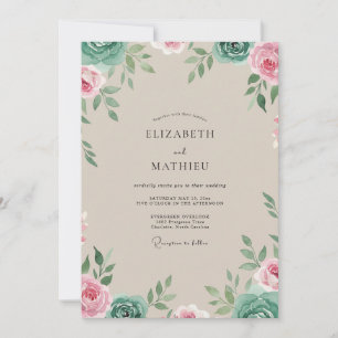 Champagne Pink Leafy Wedding Invitation