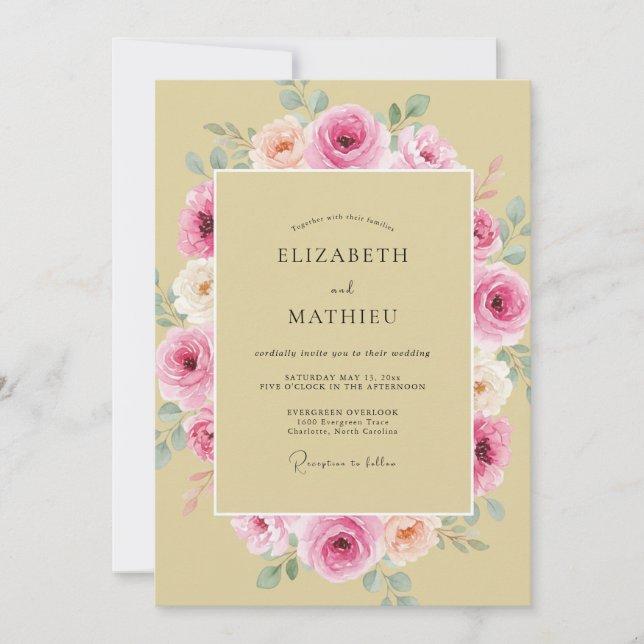 Champagne Pink Peony Wedding Invitation (Front)