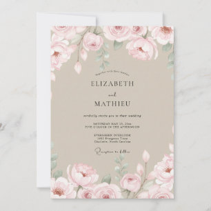 Champagne Pink Petal Wedding Invitation