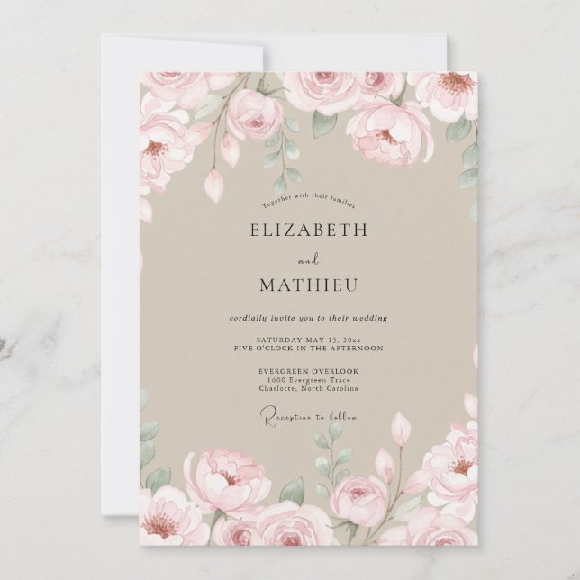 Champagne Pink Petal Wedding Invitation (Front)