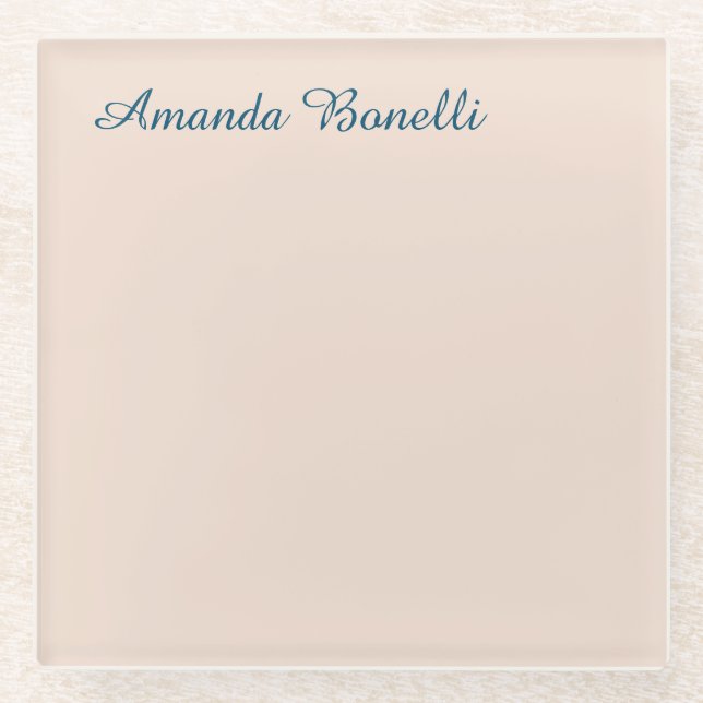 Champagne Pink Plain Simple Minimalist Modern Glass Coaster (Front)