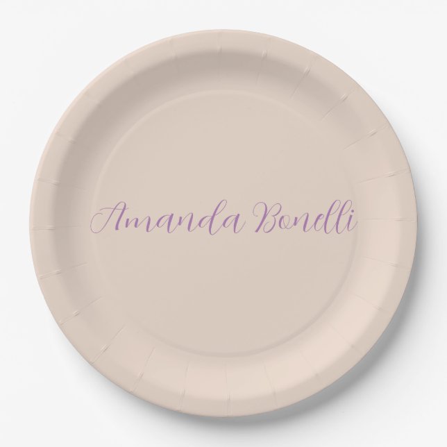 Champagne Pink Plain Simple Minimalist Modern Paper Plate (Front)
