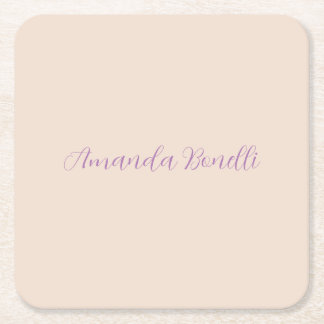 Champagne Pink Plain Simple Minimalist Modern Square Paper Coaster
