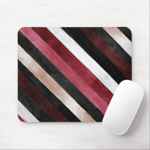 Champagne Pink Red White Burgundy Black Stripes Mouse Mat