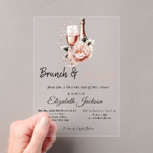 Champagne Pink Rose Brunch & BubblyBridal Shower Acrylic Invitations