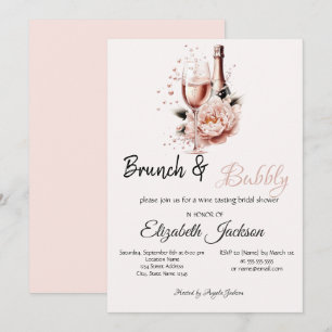 Champagne Pink Rose Brunch & BubblyBridal Shower Invitation