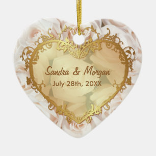 Champagne Pink Rose Elegance 2 Sided Ceramic Tree Decoration