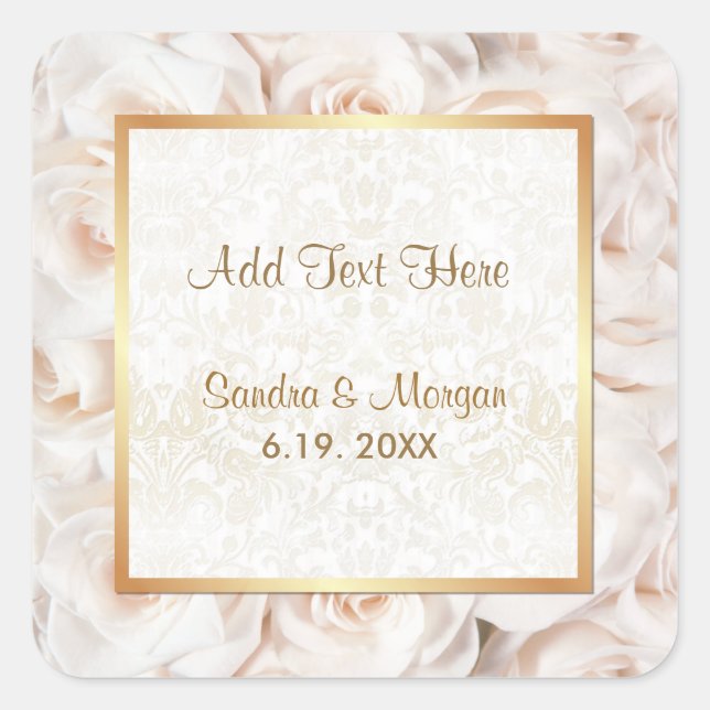Champagne Pink Rose Elegance Square Sticker (Front)
