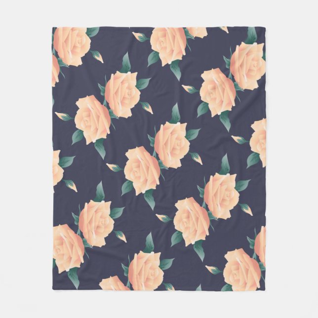 Champagne Pink Roses & Navy Fleece Blanket (Front)