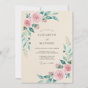 Champagne Pink Watercolor Botanical Wedding Invitation