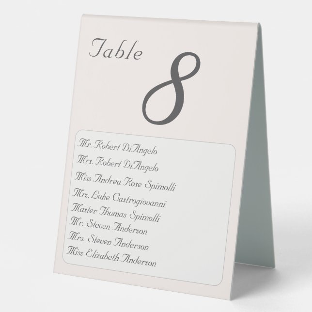 Champagne-Pink Wedding Table Number (Front)