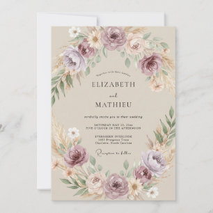 Champagne Plum Painted Wedding Invitation