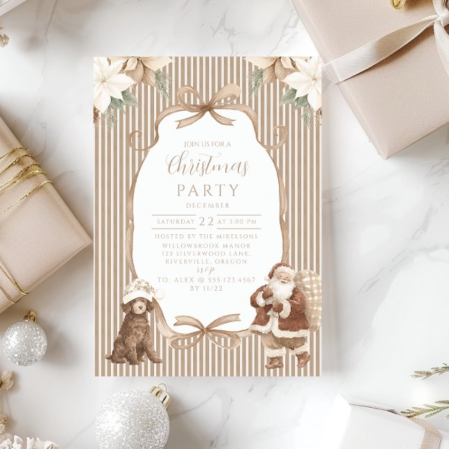 Champagne Poinsettia Christmas Invitation (Creator Uploaded)