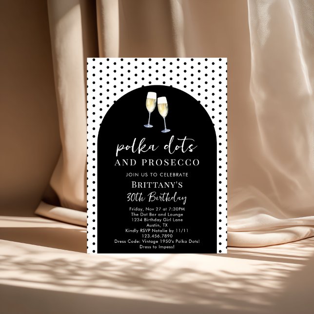 Champagne Polka Dots and Prosecco Birthday Party Invitation (Creator Uploaded)