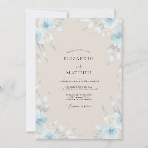 Champagne Powder Blue Painted Wedding Invitation