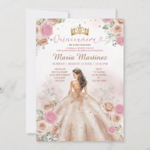Champagne Princess Dress Dusty Rose Quinceañera Invitation