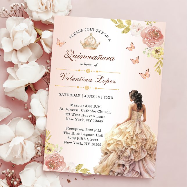 Champagne Princess Dress Quinceañera Birthday Invitation (Creator Uploaded)