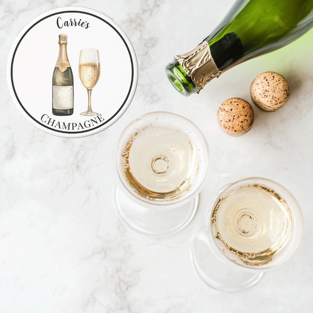 Champagne Prosecco Lover Name Stone  Coaster (personalized name champagne Prosecco lover coaster)