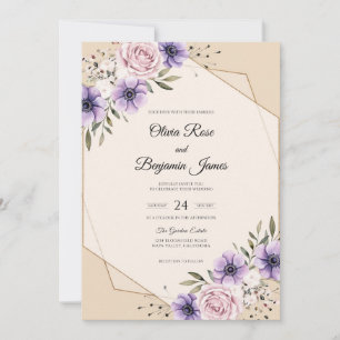 Champagne Purple Anemone Wedding Invitation