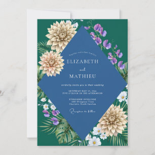 Champagne Purple Dahlia Wedding Invitation