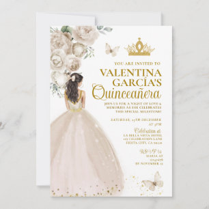 Champagne Quinceañera 15 Anos Flowers Gold Crown Invitation