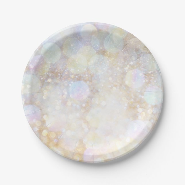 Champagne Rainbow Bokeh Glitter Glam Party Paper Plate (Front)