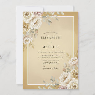 Champagne Ranunculus Eucalyptus Wedding Invitation