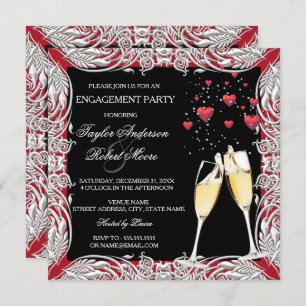 Champagne Red Heart Engagement Party Invitation