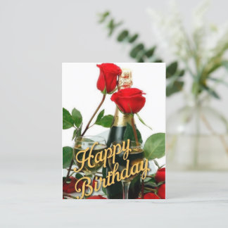 Champagne & Red Roses Birthday Post Card
