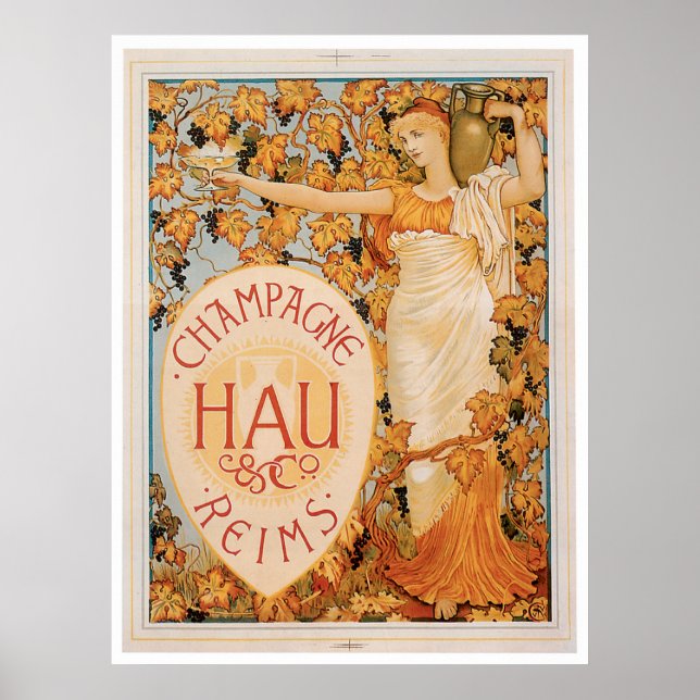Champagne Reims Vintage Wine Drink Ad Art Poster (Front)