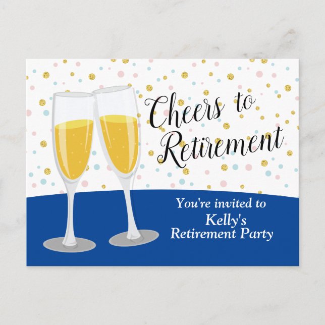 Champagne  retirement Party Invitation Postcard (Front)