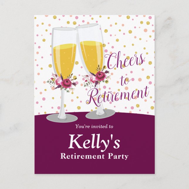 Champagne  retirement Party Invitation Postcard (Front)