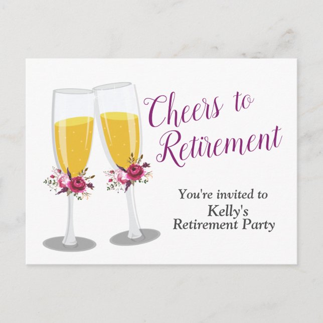 Champagne  retirement Party Invitation Postcard (Front)