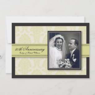 Champagne Ribbon Damask Anniversary Party Invite