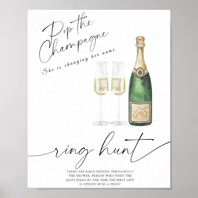 Champagne - ring hunt bridal shower game poster (Front)