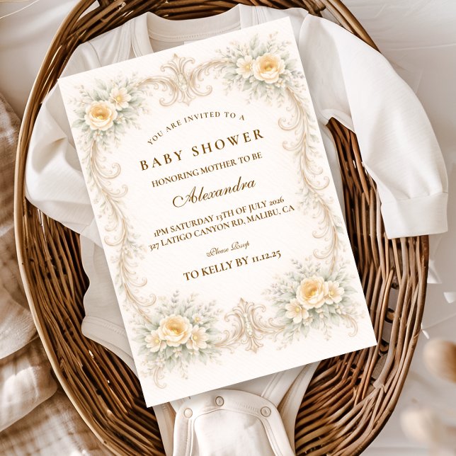 Champagne Rose Baroque Baby Shower Invitation (Creator Uploaded)