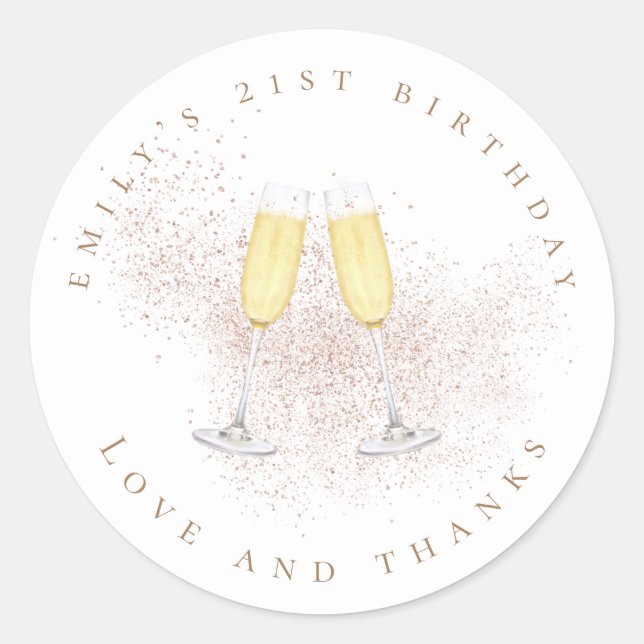 Champagne Rose Gold Glitter 21st Birthday  Classic Round Sticker (Front)