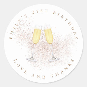 Champagne Rose Gold Glitter 21st Birthday  Classic Round Sticker
