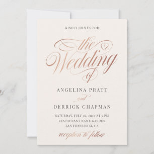 Champagne Rose Gold Ivory Calligraphy Wedding Invi Invitation
