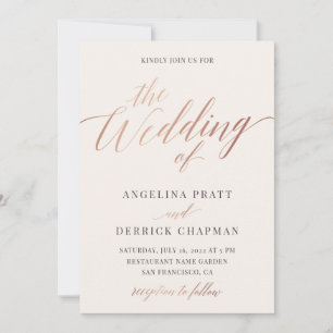 Champagne Rose Gold Ivory Calligraphy Wedding Invi Invitation