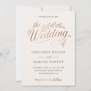 Champagne Rose Gold Ivory Calligraphy Wedding Invitation