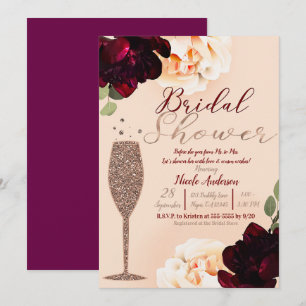 Champagne Rose Gold Peach Floral Bridal Shower Invitation