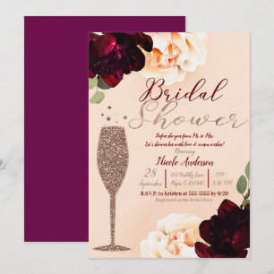Champagne Rose Gold Peach Floral Bridal Shower Invitation
