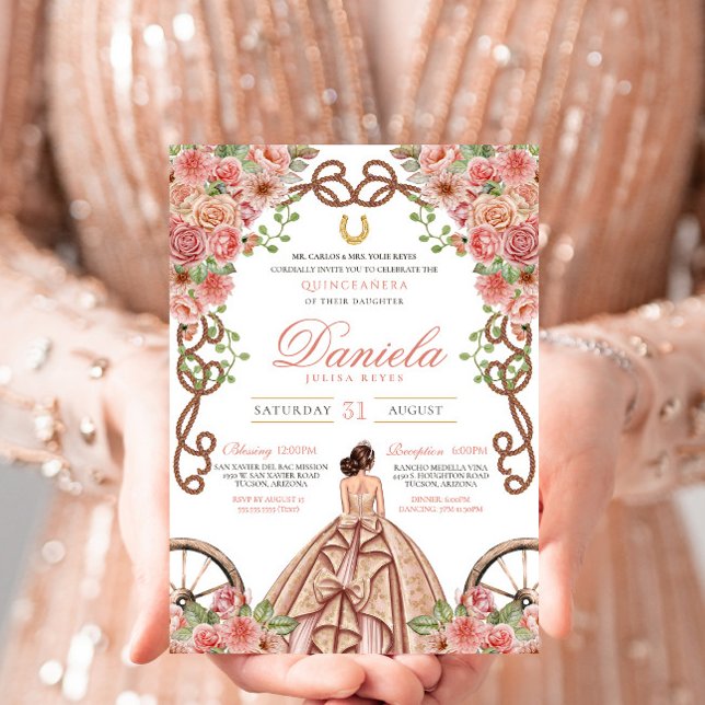 Champagne & Rose Gold Western Charro Quinceanera Invitation (Creator Uploaded)