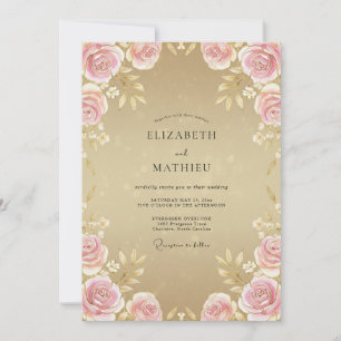 Champagne Rose Pink Peony Wedding Invitation