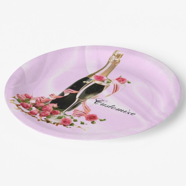 Champagne & Roses Pink Satin Plates (Angled)