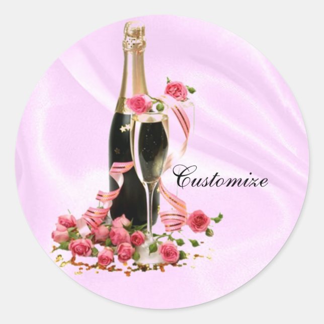 Champagne & Roses Pink Satin Stickers (Front)