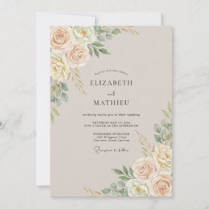 Champagne Sage Leafy Wedding Invitation